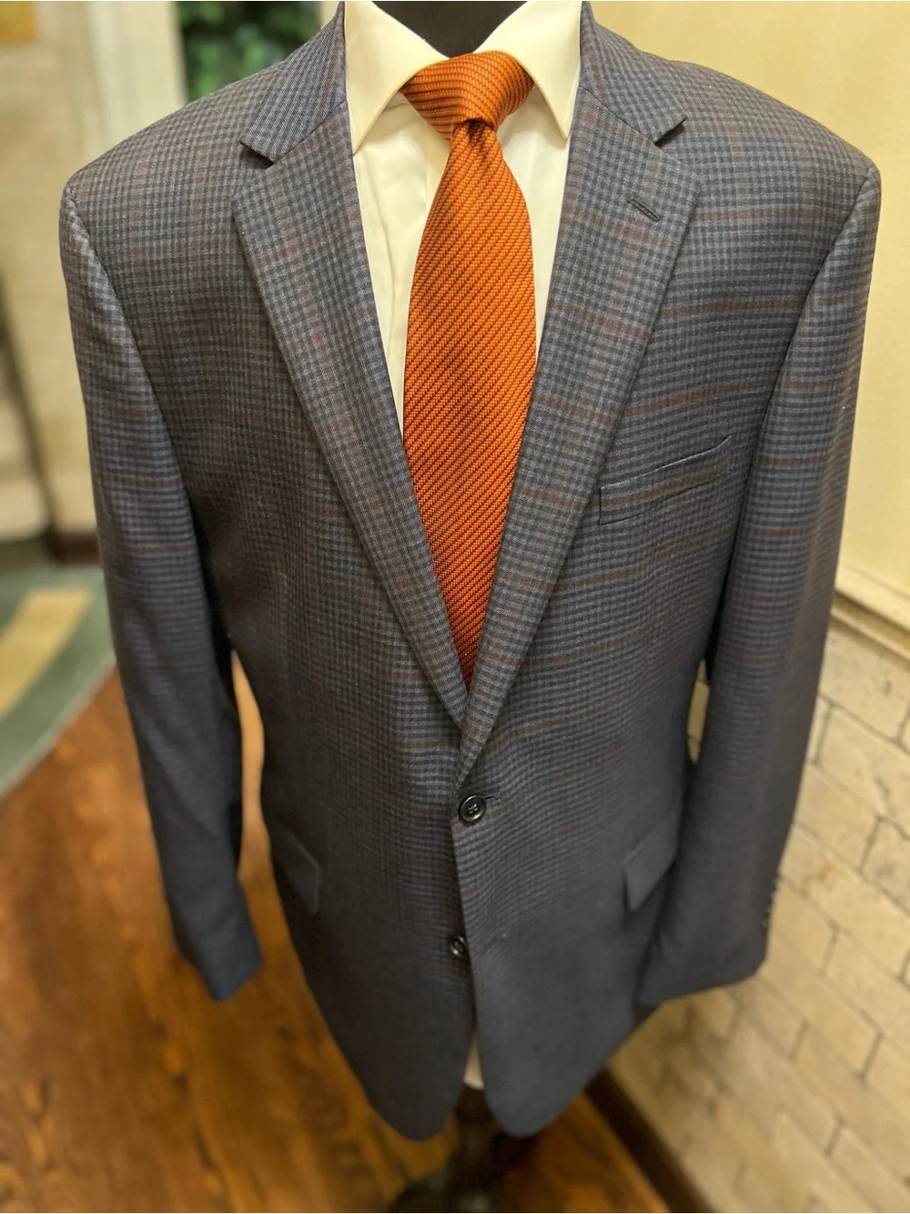 Jos A Bank 2 Button Plaid Check Sport Coat Blazer Jacket Blue Men 44L